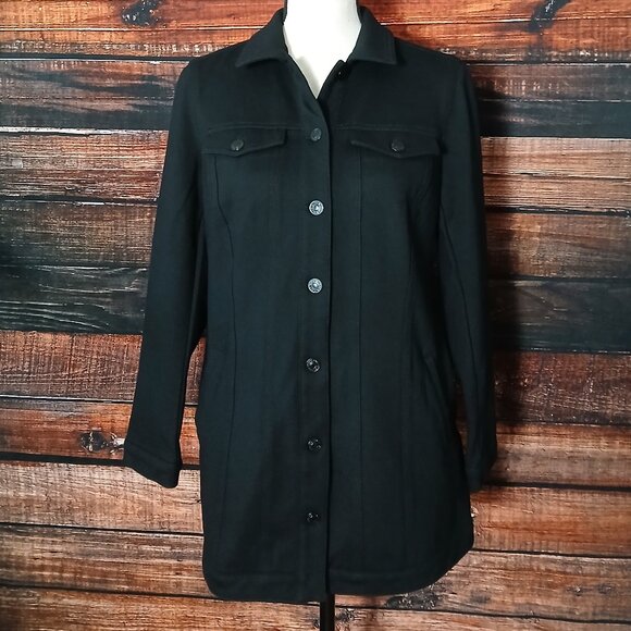 Chico's Jacket Size 0 US Small Black Ponte Stretch Button Front - Picture 2 of 9